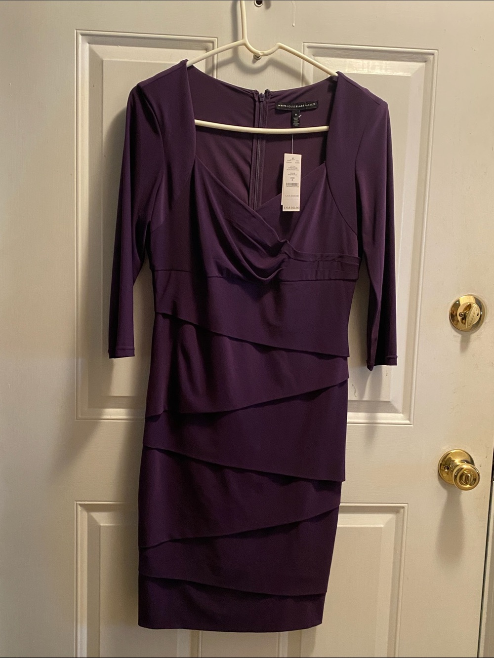 White House Black Market Purple Layered 3/4 Sleeve Sheath Dress